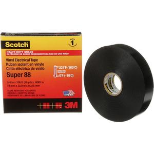 Scotch® Super 88 Professional-Grade  Electrical Tape - 19 mm (3/4"), 32.9 m (108'), 8.5 mils, Black