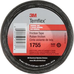 Temflex™ Cotton Friction Tape 1755 - 19 mm (3/4"), 18.28 m (60'), Black