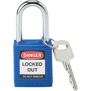 Lockout Padlock - Safety Padlock, 1-1/2", 1/4", 1-1/2", 4/5", Nylon, Steel, Blue, Keyed Different