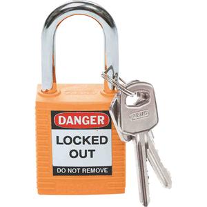 Lockout Padlock - Safety Padlock, 1-1/2", 1/4", 1-1/2", 4/5", Nylon, Steel, Orange, Keyed Different