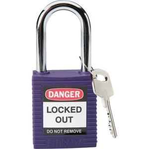 Lockout Padlock - Safety Padlock, 1-1/2", 1/4", 1-1/2", 4/5", Nylon, Steel, Purple, Keyed Alike