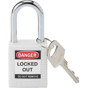 Lockout Padlock - Safety Padlock, 1-1/2", 1/4", 1-1/2", 4/5", Nylon, Steel, White, Keyed Different
