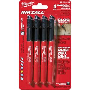 Inkzall™ Marker - Black, Fine, Package, 4