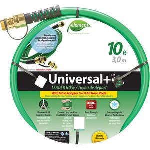 Element® Universal+® Leader Hose - 1/2", 10', PVC, Aluminum, Green, 400 PSI