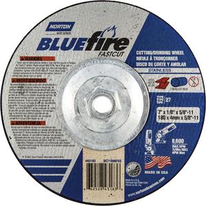 Bluefire® Fastcut™ Depressed Centre Wheel - 7", 1/8", 5/8"-11, 8600, 27, Aluminum Oxide/Zirconia Alumina