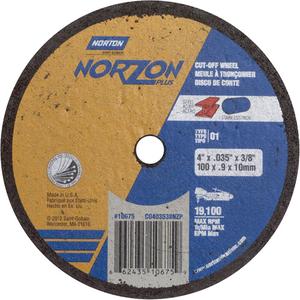 Portable Small Diameter Reinforced Cut-Off Wheels - Norzon Plus - 4", 0.035", 3/8", 19100, 1, Zirconium/Ceramic