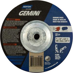 Gemini® Grinding and Cutting Wheel - 7", 1/8", 5/8"-11, 8600, 27, Aluminum Oxide, Wheel, 10