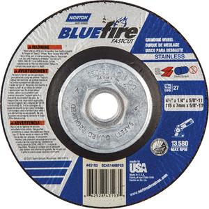 BlueFire® Grinding Wheels - 4-1/2", 1/4", 5/8"-11, 13580, 27, Zirconia Alumina