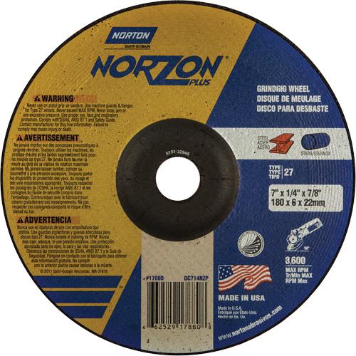 Norzon Plus® Depressed Centre Grinding Wheels - 7", 1/4", 7/8", 8600, 27, Zirconium/Ceramic, FOR STEEL GRINDING