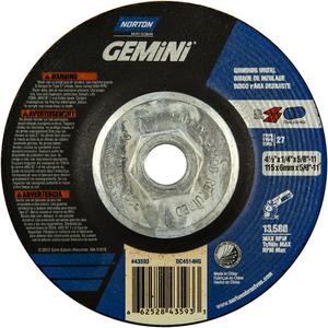 Gemini® Grinding Wheel - 4-1/2", 1/4", 5/8"-11, 13580, 27, Aluminum Oxide, Wheel, 10