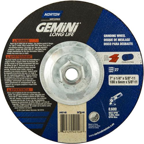 Gemini® Grinding Wheel - 7", 1/4", 5/8"-11, 8600, 27, Aluminum Oxide
