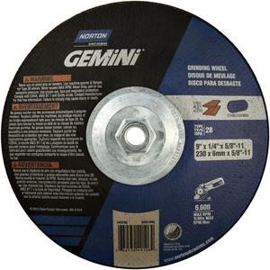 Gemini® Saucer Wheel - 9", 1/4", 5/8"-11, 6600, 28, Aluminum Oxide