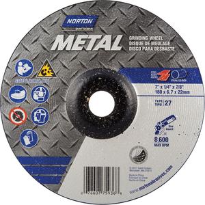 Depressed Centre Metal Grinding Wheels - 7", 1/4", 7/8", 8600, 27, Aluminum Oxide, Grinding
