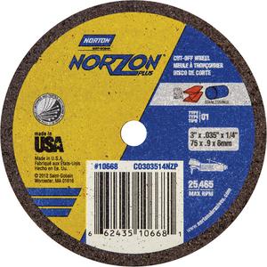 Portable Small Diameter Reinforced Cut-Off Wheels - Norzon Plus - 3", 0.035", 1/4", 25465, 1, Ceramic