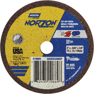 Portable Small Diameter Reinforced Cut-Off Wheels - Norzon Plus - 3", 1/32", 3/8", 25465, 1, Ceramic