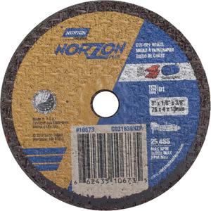 Portable Small Diameter Reinforced Cut-Off Wheels - Norzon Plus - 3", 1/8", 3/8", 25465, 1, Ceramic