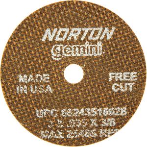 Portable Small Diameter Reinforced Cut-Off Wheels - Gemini® - 3", 0.035", 3/8", 25465, 1, Aluminum Oxide