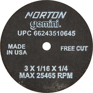 Portable Small Diameter Reinforced Cut-Off Wheels - Gemini® - 3", 1/16", 1/4", 25465, 1, Aluminum Oxide