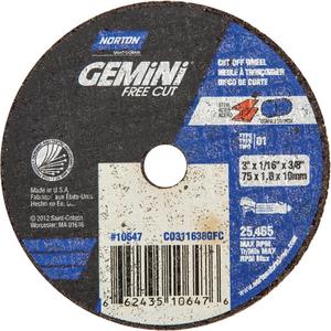 Portable Small Diameter Reinforced Cut-Off Wheels - Gemini® - 3", 1/16", 3/8", 25465, 1, Aluminum Oxide