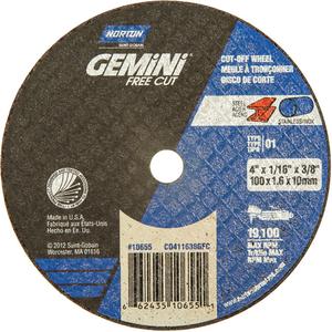 Portable Small Diameter Reinforced Cut-Off Wheels - Gemini® - 4", 1/16", 3/8", 19100, 1, Aluminum Oxide