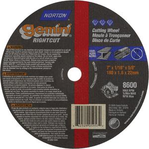 Circular Saw Reinforced Cut-Off Wheels - Masonry & Metal - 8", 1/16", 5/8", 7640, 1, Aluminum Oxide