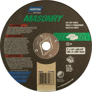 Circular Saw Reinforced Cut-Off Wheels - Masonry & Metal - 7", 1/8", DM, 8730, 1, Silicon Carbide, Masonry