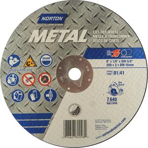 Circular Saw Reinforced Cut-Off Wheels - Masonry & Metal - 8", 1/8", DM, 7640, 01/41, Aluminum Oxide, Metal