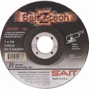 Sait Z-Tech™ Z24R High Performance Grinding Wheel - 4-1/2", 1/4", 7/8", 13300, 27, Zirconium
