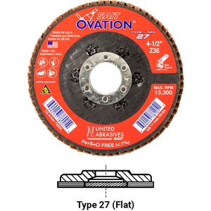 Ovation Flap Disc - 36, 40, 60, 80, 120, 4-1/2", 5/8"-11, Zirconium, 27