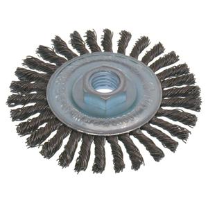 Economy High Speed Stringer Bead Knot Wire Wheel Brush - 5", 3/16", 0.02", Steel, 5/8"-11, 12 000