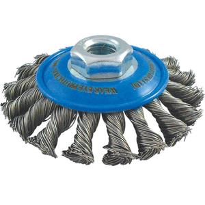 Knotted Wire Wheel Saucer Brushes - 4", 1/2", 0.02", Stainless Steel, 5/8"-11, 20000