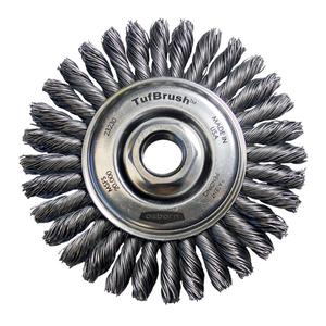 TufBrush™ Knot Wire Wheel Brush - 4", 3/16", 0.02", Steel, 5/8"-11, 32, 7/8", 7/16", 20000