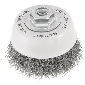 AllSteel™ Wire Brush - 3", 1", 0.0118", Stainless Steel, 5/8"-11, 12000, Crimped Wire