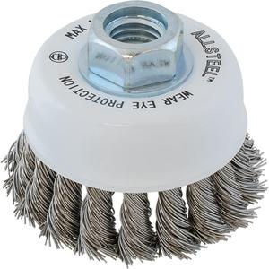 AllSteel™ Wire Brush - 3", 1", 0.02", Stainless Steel, 5/8"-11, 12000, Knot Wire