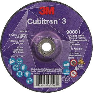 Cubitron™ 3 Depressed Centre Grinding Wheel - 4", 1/4", 3/8", 15300, T27, Ceramic, Resin, 1095 Days, 36+