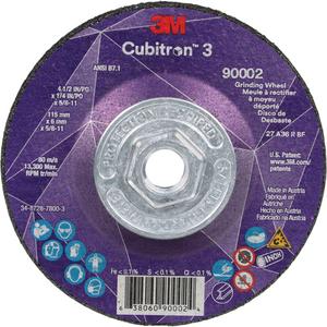 Cubitron™ 3 Depressed Centre Grinding Wheel - 4-1/2", 7", 9", 6", 5", 1/4", 5/8"-11, 13300, T27, Ceramic, Resin, 1095 Days, 36+