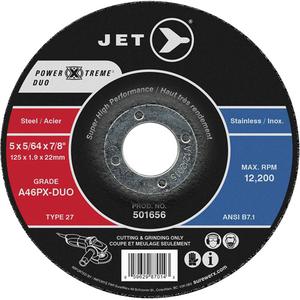 Power-Xtreme A46PX-DUO Cutting & Light Grinding Wheel - 5", 5/64", 7/8", 12200, 27, A46PX-DUO