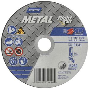 Metal RightCut Right Angle Cut-Off Wheel - 4-1/2", 0.04", 7/8", 13580, 01/41, Aluminum Oxide