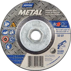 Metal Grinding Wheel - 4-1/2", 1/4", 5/8"-11, 13580, 27, Aluminum Oxide