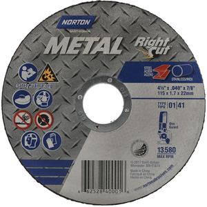 Metal RightCut Right Angle Cut-Off Wheel - 4-1/2", 0.045", 7/8", 13580, 01/41, Aluminum Oxide