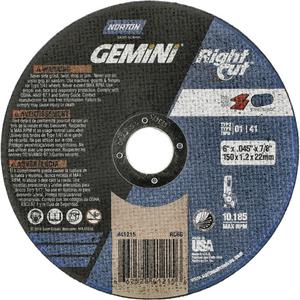 Gemini RightCut Right Angle Cut-Off Wheel - 6", 0.045", 7/8", 10185, 01/41, Aluminum Oxide