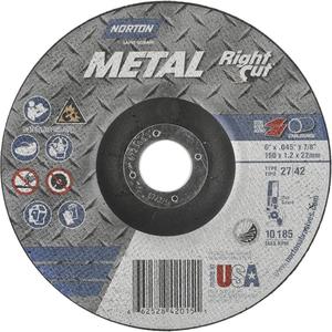 Metal RightCut Right Angle Cut-Off Wheel - 6", 0.045", 7/8", 10190, 27/42, Aluminum Oxide