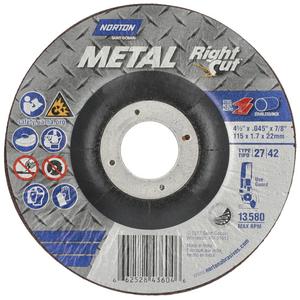 Metal RightCut Right Angle Cut-Off Wheel - 4-1/2", 0.045", 7/8", 13580, 27, Aluminum Oxide