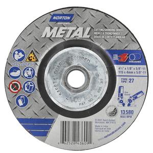 Metal Grinding & Cutting Wheel - 4-1/2", 1/8", 5/8"-11, 13580, 27, Aluminum Oxide