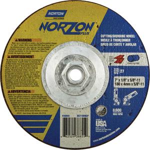 NorZon Plus SGZ  Grinding & Cutting Wheel - 7", 1/8", 5/8"-11, 8600, 27, Ceramic Alumina