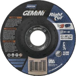 Gemini RightCut Right Angle Cut-Off Wheel - 4-1/2", 0.045", 7/8", 13580, 27/42, Aluminum Oxide