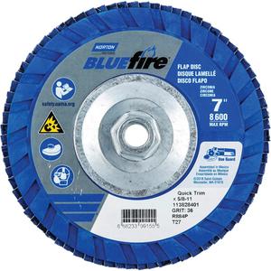 BlueFire® Standard-Density Flap Disc - P36, 7", 5/8"-11, Zirconia Alumina, 27, Plastic, Extra-Coarse, 8600 RPM