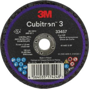 Cubitron™ 3 Cut-Off Wheel - 3", 0.063", 3/8", Ceramic, Centre Hole, Resin, Black, 1095 Days