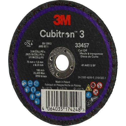 Cubitron™ 3 Cut-Off Wheel - 3", 0.063", 3/8", Ceramic, Centre Hole, Resin, Black, 1095 Days - Image 3