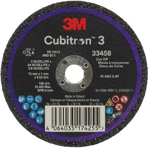 Cubitron™ 3 Cut-Off Wheel - 3", 0.039", 3/8", Ceramic, Centre Hole, Resin, Black, 1095 Days